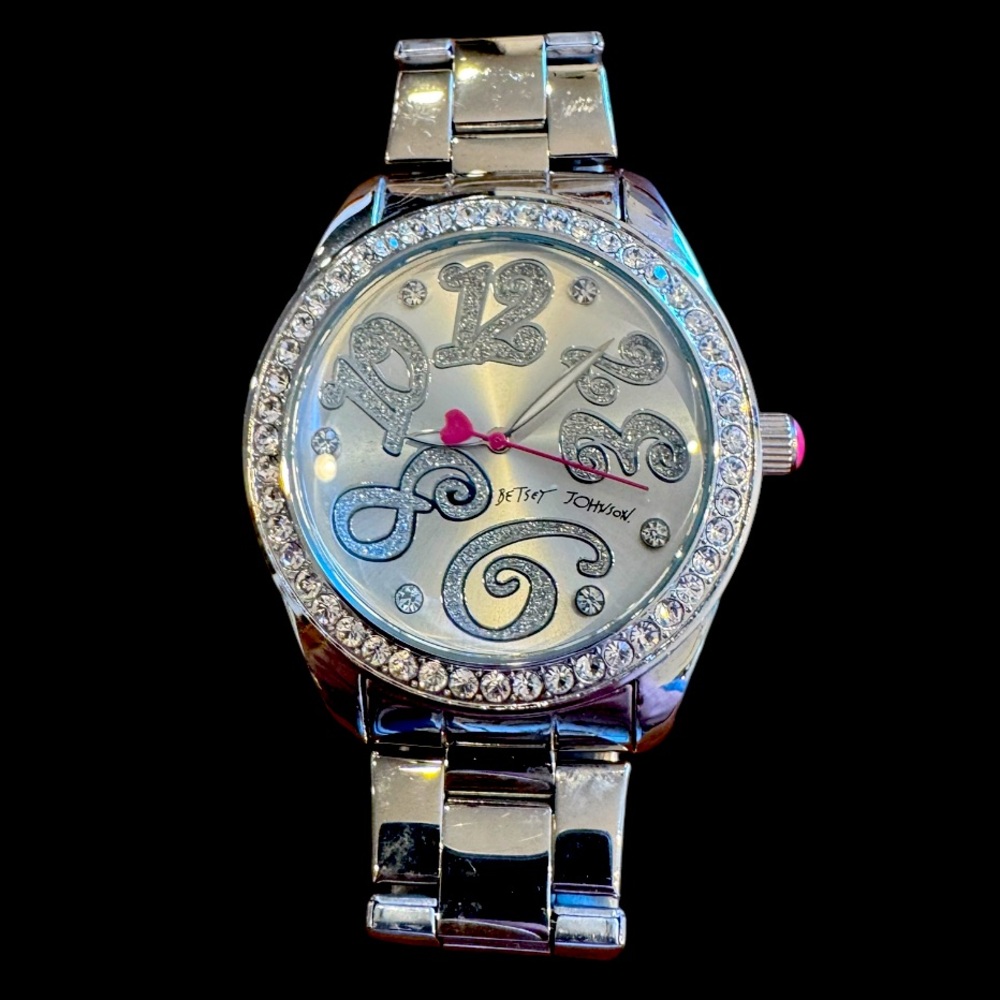 Betsey Johnson Silvertone Ladies Rhinestone / Crystal Encrusted Watch